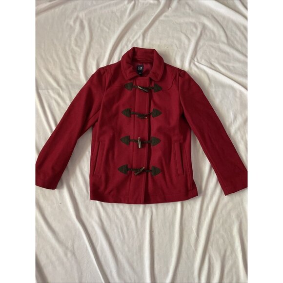 Womens Gap Red Toggle Coat Medium Wool Blend Fully Lined Classic Style Warm Oute - Picture 10 of 13